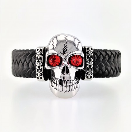 Leren Armband met Grote Stalen Schedel