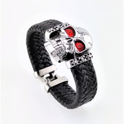 Leren Armband met Grote Stalen Schedel