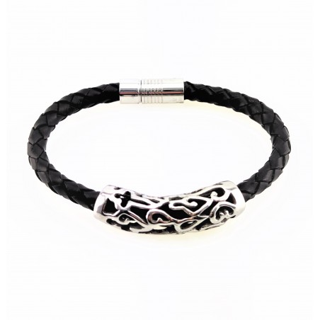 Zwart Leren Armband met Gebogen-Hanger