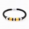 Gevlochten Zwart Leren Armband met RVS