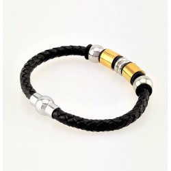 Gevlochten Zwart Leren Armband met RVS