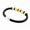 Gevlochten Zwart Leren Armband met Goudkleur-Zilverkleur RVS-Elementen
