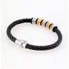 Gevlochten Zwart Leren Armband met Goudkleur-Zilverkleur RVS-Elementen