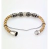 Lichtbruin Leren Armband met Stalen Elementen met Strass