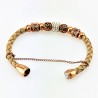 Lichtbruin Leren Armband met Roségoudkleurige Stalen Elementen