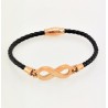 Zwart Leren Armband met Roségoudkleurig Stalen Infinity Symbool