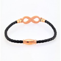 Zwart Leren Armband met Roségoudkleurig Stalen Infinity Symbool