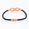 Zwart Leren Armband met Roségoudkleurig Stalen Infinity Symbool