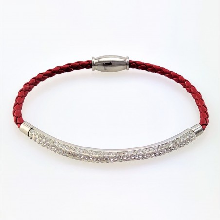 Rode Leren Armband met Buis-Strass