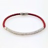 Rode Leren Armband met Buis-Strass
