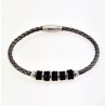 Donkergrijs Leren Armband met Zwarte Strass