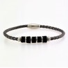 Donkergrijs Leren Armband met Zwarte Strass