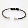 Donkergrijs Leren Armband met Zwarte Strass