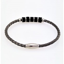 Donkergrijs Leren Armband met Zwarte Strass
