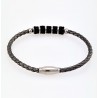 Donkergrijs Leren Armband met Zwarte Strass