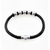 Gevlochten Zwart Leren Armband met RVS-Balletjes