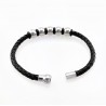 Gevlochten Zwart Leren Armband met RVS-Balletjes