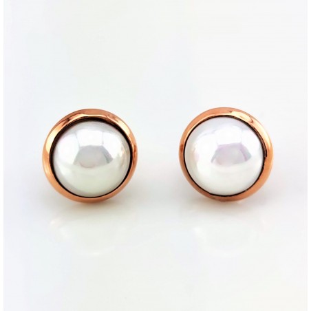 Roségoudkleurige Roestvrijstalen Oorknopjes met Witte Parel