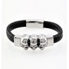 Gevlochten Leren Armband met RVS 3-Schedels