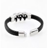 Gevlochten Leren Armband met RVS 3-Schedels