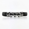 Zwart Gevlochten Leren Armband met RVS 3-Luipaarden
