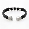 Zwart Gevlochten Leren Armband met RVS 3-Luipaarden