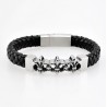 Zwart Gevlochten Leren Armband met RVS 3-Lelie Bloem