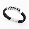 Zwart Gevlochten Leren Armband met RVS 3-Lelie Bloem