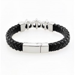 Zwart Gevlochten Leren Armband met RVS 3-Lelie Bloem