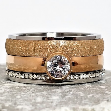Roségoud-Zilveren XXL Stalen Ring met Witte Zirkonia