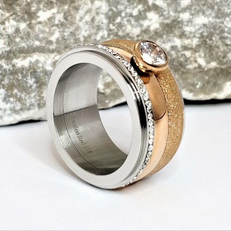 Roségoud-Zilveren XXL Stalen Ring met Witte Zirkonia