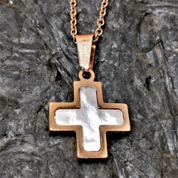 Roestvrijstalen Roségoudkleurige Ketting met Kruis