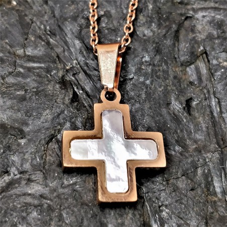 Roestvrijstalen Roségoud Ketting met Kruis