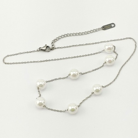 RVS Ketting met Gesimuleerde Witte Parels