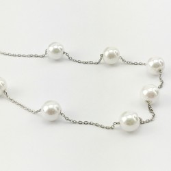 RVS Ketting met Gesimuleerde Witte Parels