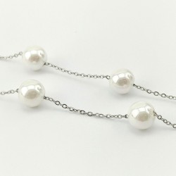 RVS Ketting met Gesimuleerde Witte Parels