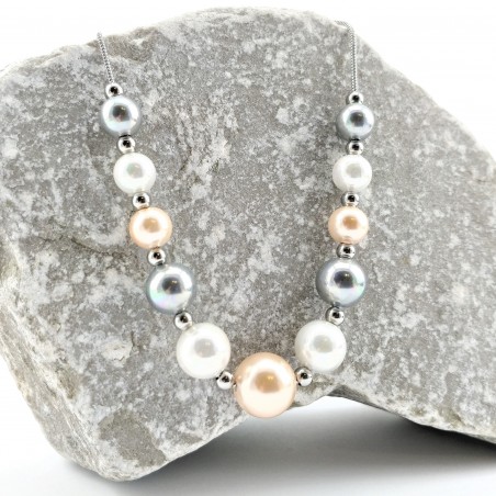 RVS Ketting met Multicolor Kristal Parels