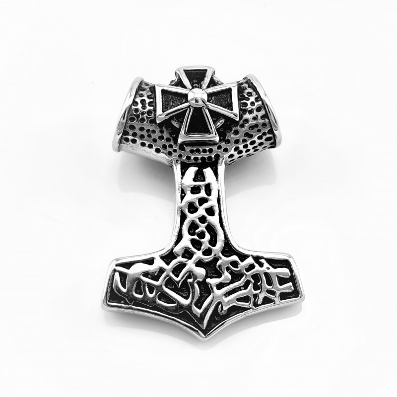 RVS XXL Thor's Hammer Hanger met Maltezer Kruis