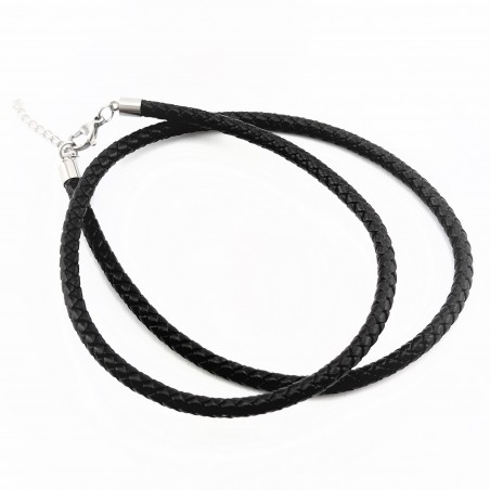 Zwart Gevlochten Leren Ketting