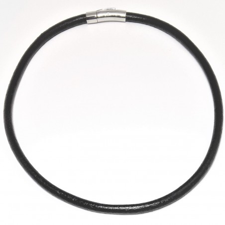 58cm x 6mm Zwarte Leren Ketting met Stalen Klik sluiting