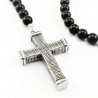 Glanzende Onyx Kralen Ketting met RVS Kruis