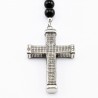 Glanzende Onyx Kralen Ketting met RVS Kruis
