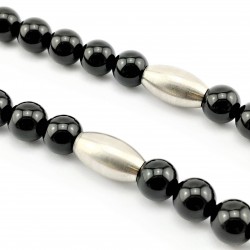 Glanzende Onyx Kralen Ketting met RVS Kruis