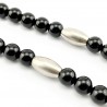 Glanzende Onyx Kralen Ketting met RVS Kruis
