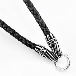 75cm x 6mm Zwarte Leren + RVS Ring Ketting