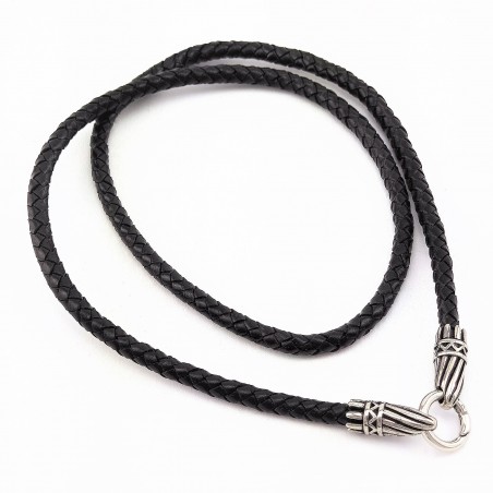 75cm x 6mm Zwarte Leren + RVS Ring Ketting