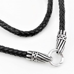 75cm x 6mm Zwarte Leren + RVS Ring Ketting