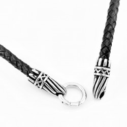 75cm x 6mm Zwarte Leren + RVS Ring Ketting