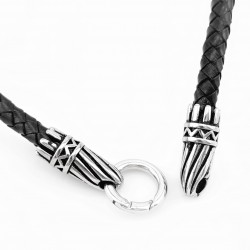 75cm x 4mm Zwarte Leren + RVS Ring Ketting