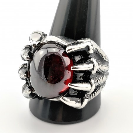 Retro Punk RVS Ring met Rode Opaal-Steen